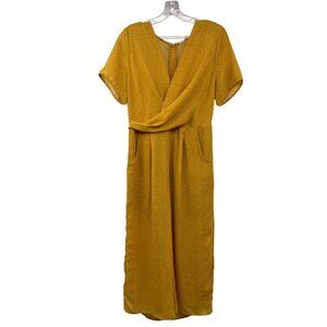 Le Lis Polka Dot Jumpsuit Cropped Wide Leg Short Sleeve Yellow/White Size Large